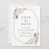 Blush Flowers, roze bloemen, Boho, sparen de datum Save The Date (Voorkant)
