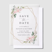 Blush Flowers, roze bloemen, Boho, sparen de datum Vellum Uitnodigingen (Offset)