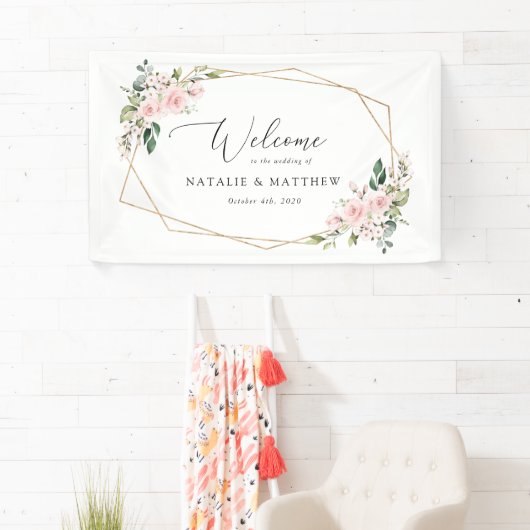 Blush Flowers, roze bloemen, Boho, Weddenschap Spandoek (Insitu)
