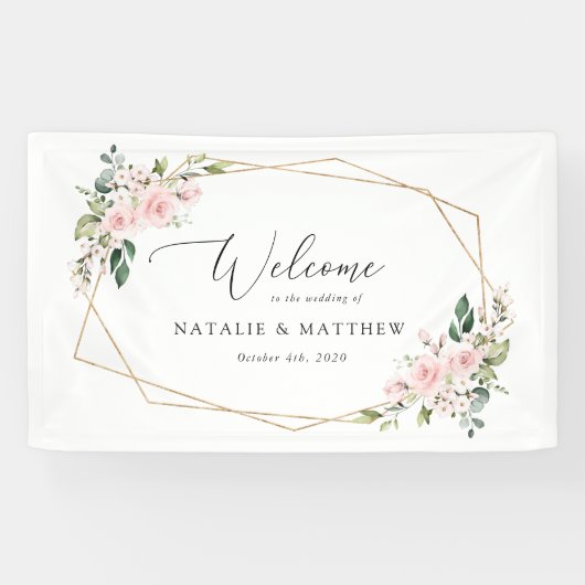 Blush Flowers, roze bloemen, Boho, Weddenschap Spandoek (Horizontaal)