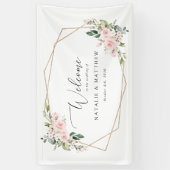 Blush Flowers, roze bloemen, Boho, Weddenschap Spandoek (Verticaal)