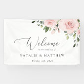 Blush Flowers, roze bloemen, Boho, Weddenschap Spandoek (Horizontaal)