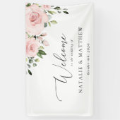 Blush Flowers, roze bloemen, Boho, Weddenschap Spandoek (Verticaal)