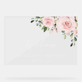 Blush Flowers, Roze Flowers, Birthday Welcome Acryl Bord