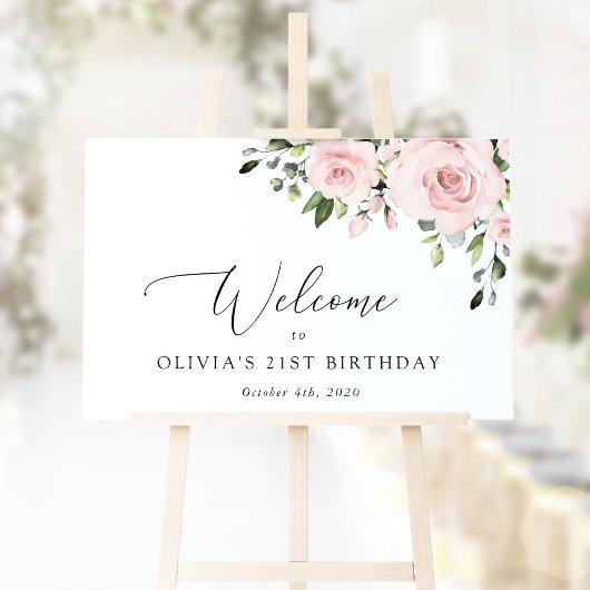 Blush Flowers, Roze Flowers, Birthday Welcome Poster