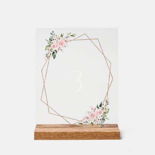 Blush Flowers, Roze Flowers, Boho, Table Numbers Acryl Bord (Voorkant)