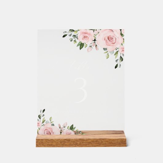 Blush Flowers, Roze Flowers, Boho, Table Numbers Acryl Bord (Voorkant)
