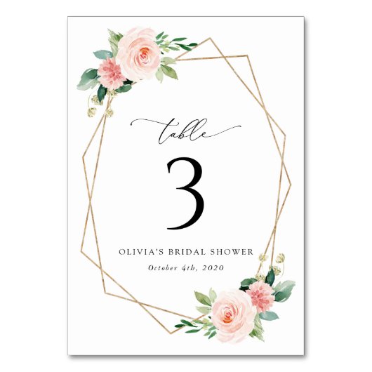 Blush Flowers, Roze Flowers, Boho, Table Numbers Kaart (Voorkant)