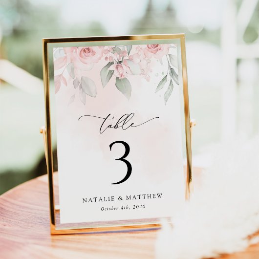 Blush Flowers, Roze Flowers, Boho, Table Numbers Kaart
