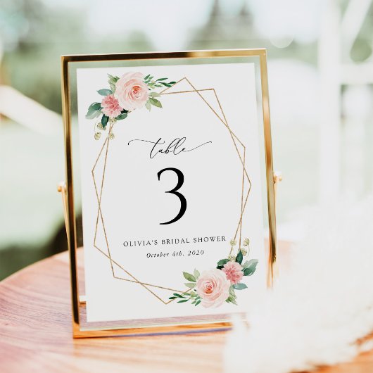 Blush Flowers, Roze Flowers, Boho, Table Numbers Kaart