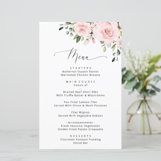 Blush Flowers, Roze Flowers, Boho, Weddenmenu (Staand voorkant)