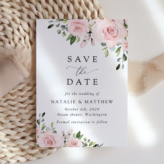 Blush Flowers, Roze Flowers, Boho, Weddenschap Save The Date