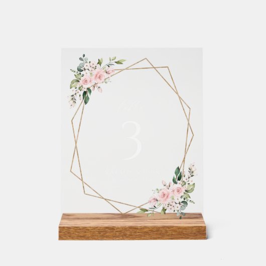 Blush Flowers, Roze Flowers, Greenery, Wedding Acryl Bord (Voorkant)