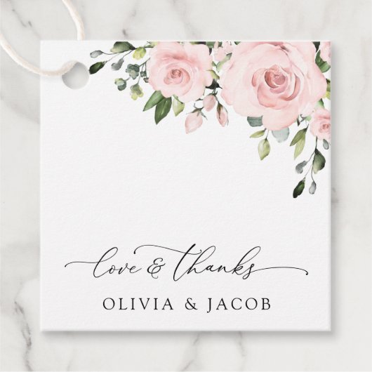 Blush Flowers, Roze Flowers, Greenery, Wedding Bedankjes Labels (Voorkant)