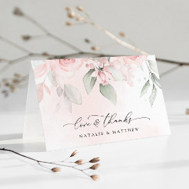 Blush Flowers, Roze Flowers, Greenery, Wedding Bedankkaart
