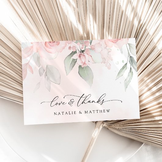 Blush Flowers, Roze Flowers, Greenery, Wedding Bedankkaart