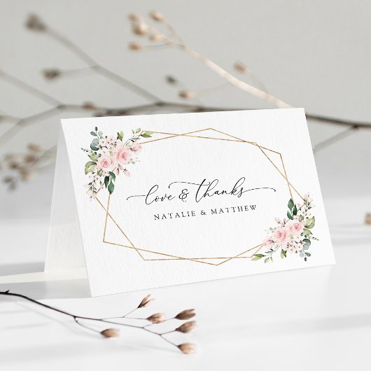 Blush Flowers, Roze Flowers, Greenery, Wedding Bedankkaart