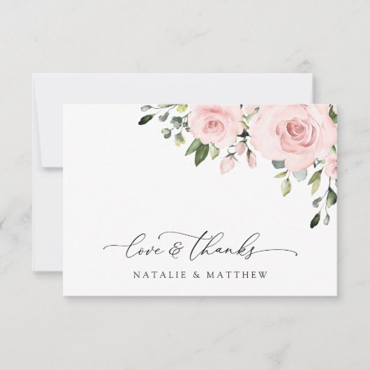Blush Flowers, Roze Flowers, Greenery, Wedding Bedankkaart (Voorkant)