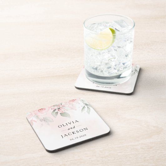 Blush Flowers, Roze Flowers, Greenery, Wedding Bier Onderzetter (Rechterzijde)