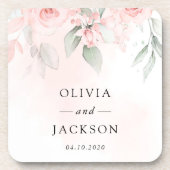 Blush Flowers, Roze Flowers, Greenery, Wedding Bier Onderzetter (Voorkant)