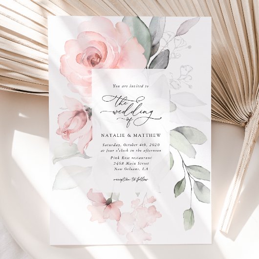 Blush Flowers, Roze Flowers, Greenery, Wedding Kaart