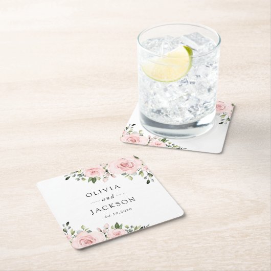 Blush Flowers, Roze Flowers, Greenery, Wedding Kartonnen Onderzetters (Insitu)