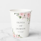 Blush Flowers, Roze Flowers, Greenery, Wedding Papieren Bekers (Achterkant)