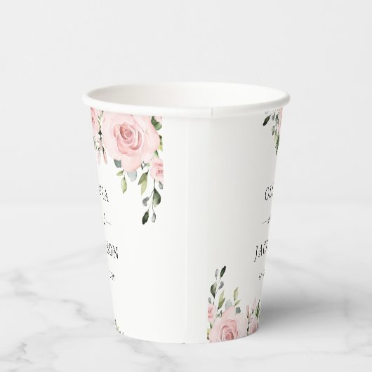 Blush Flowers, Roze Flowers, Greenery, Wedding Papieren Bekers (Rechts)