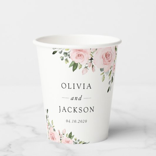 Blush Flowers, Roze Flowers, Greenery, Wedding Papieren Bekers (Voorkant)