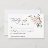 Blush Flowers, Roze Flowers, Greenery, Wedding RSVP Kaartje (Voorkant)