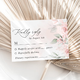 Blush Flowers, Roze Flowers, Greenery, Wedding RSVP Kaartje