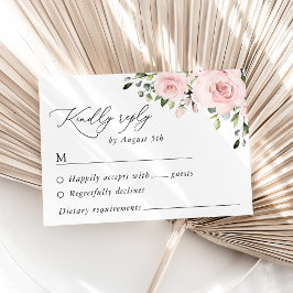 Blush Flowers, Roze Flowers, Greenery, Wedding RSVP Kaartje