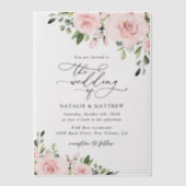 Blush Flowers, Roze Flowers, Greenery, Wedding Vellum Uitnodigingen (Voorkant)