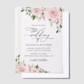 Blush Flowers, Roze Flowers, Greenery, Wedding Vellum Uitnodigingen (Offset)