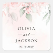 Blush Flowers, Roze Flowers, Greenery, Wedding Vierkante Sticker (Voorkant)