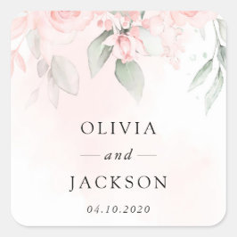 Blush Flowers, Roze Flowers, Greenery, Wedding Vierkante Sticker