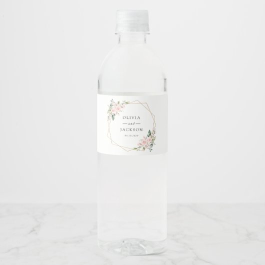 Blush Flowers, Roze Flowers, Greenery, Wedding Waterfles Etiket (Voorkant)