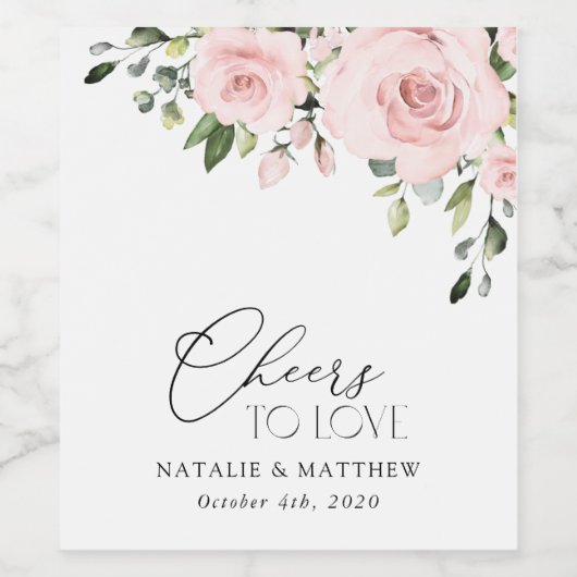 Blush Flowers, Roze Flowers, Greenery, Wedding Wijn Etiket (Enkel label)