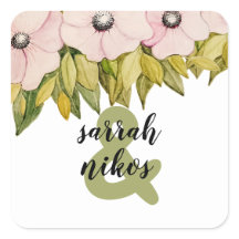 Blush Flowers Sage Green Monogrammed