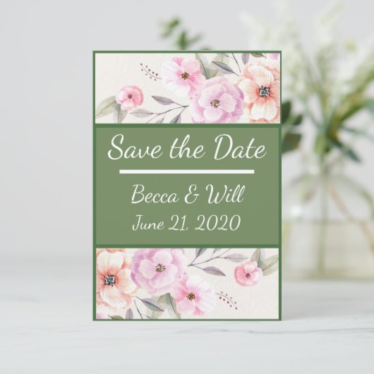 Blush Flowers Save The Date (Staand voorkant)