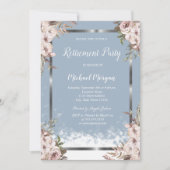 Blush Flowers Silver Lijst Dusty Blue Pensioen Kaart (Voorkant)