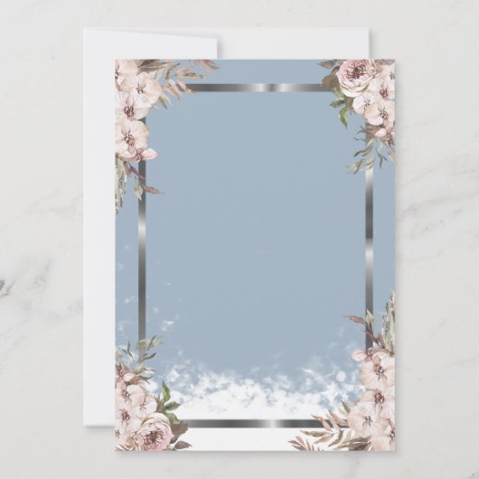 Blush Flowers Silver Lijst Dusty Blue Pensioen Kaart (Achterkant)