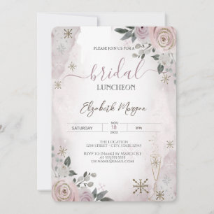 Blush Flowers Snowflakes Bridal Luncheon Kaart
