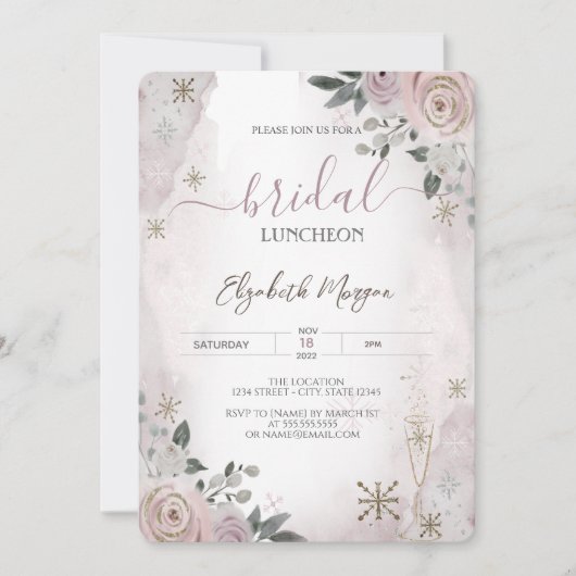 Blush Flowers Snowflakes Bridal Luncheon Kaart (Voorkant)