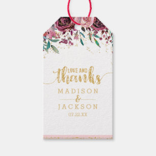 Blush Flowers Strepen & Goud Bruiloft Liefde & Bed Cadeaulabel