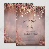 Blush Flowers String Lights Save The Date (Voorkant / Achterkant)