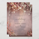 Blush Flowers String Lights Wedding Kaart (Voorkant / Achterkant)