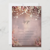 Blush Flowers String Lights Wedding RSVP   Kaart (Voorkant)