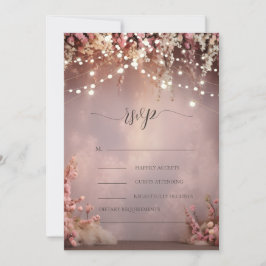 Blush Flowers String Lights Wedding RSVP   Kaart