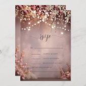 Blush Flowers String Lights Wedding RSVP   Kaart (Voorkant / Achterkant)